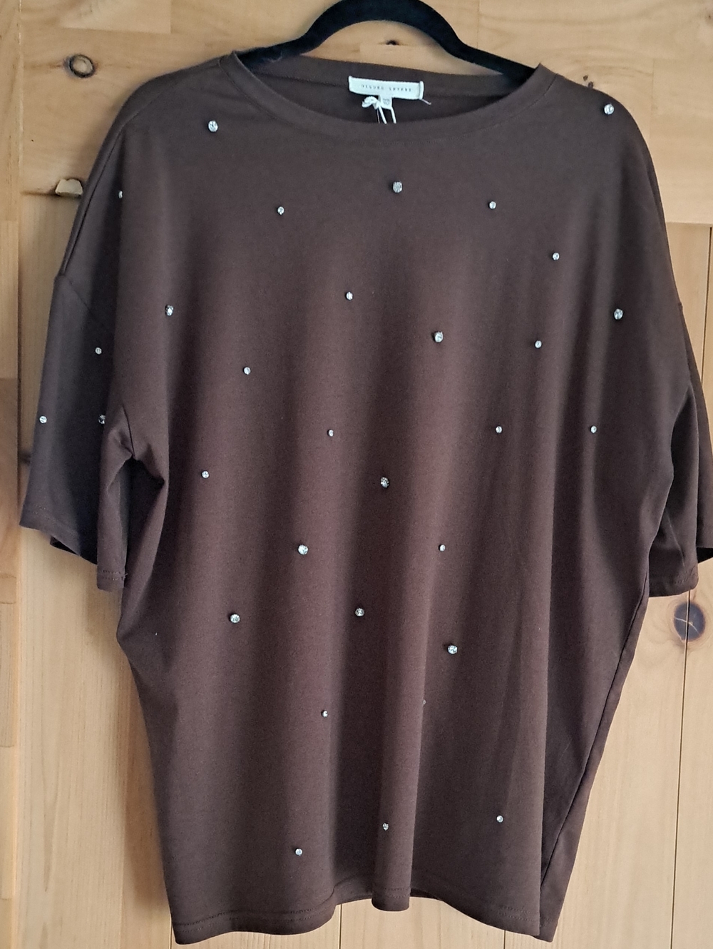 Gilded Intent Brown Short-Sleeve Embellished Rhinestone  Tee onesize